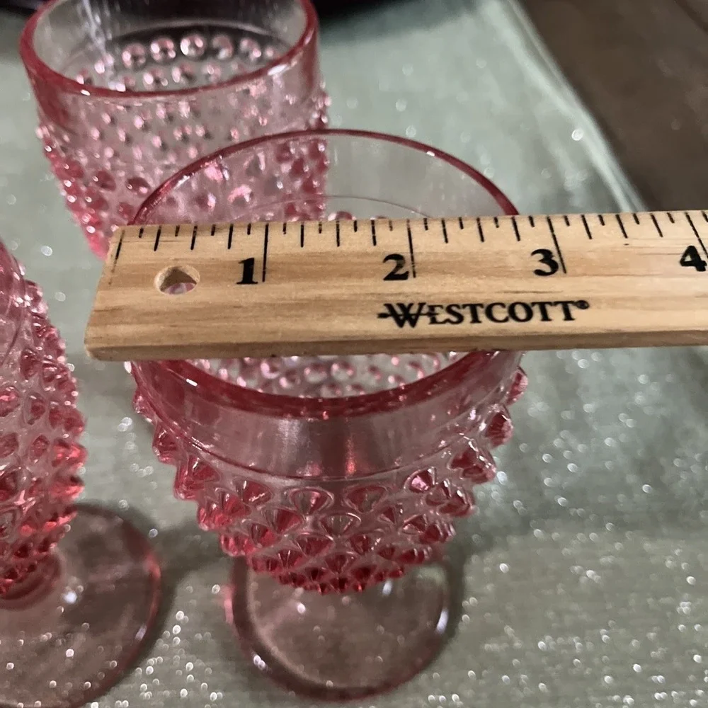 Vintage Smith Glass  Hobnail Cranberry Pink Water Goblet~set Of 3
